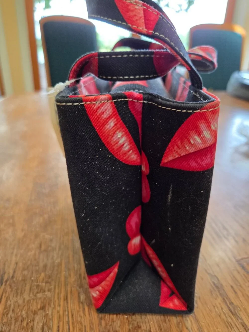 Vintage Kate Spade Black Canvas Red Lips Print Mini Tote Bag  8x6 Small